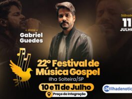 Gabriel Guedes será a principal atração do Festival Gospel de Ilha Solteira, que reunirá músicos de três estados